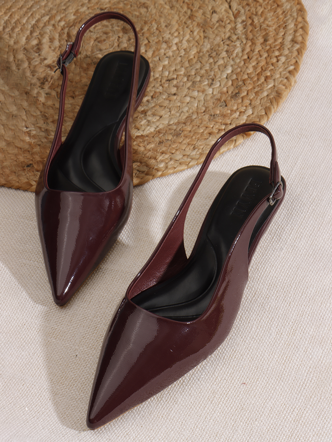 ELVYN Jane Collection | Classic Wine Patent Pointed-Toe Slingback Flats