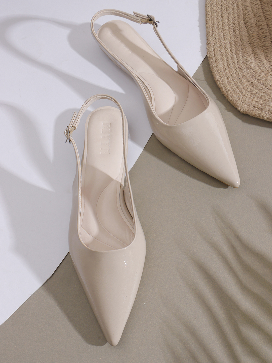 ELVYN Jane Collection | Classic Cream Patent Pointed-Toe Slingback Flats - Image 8