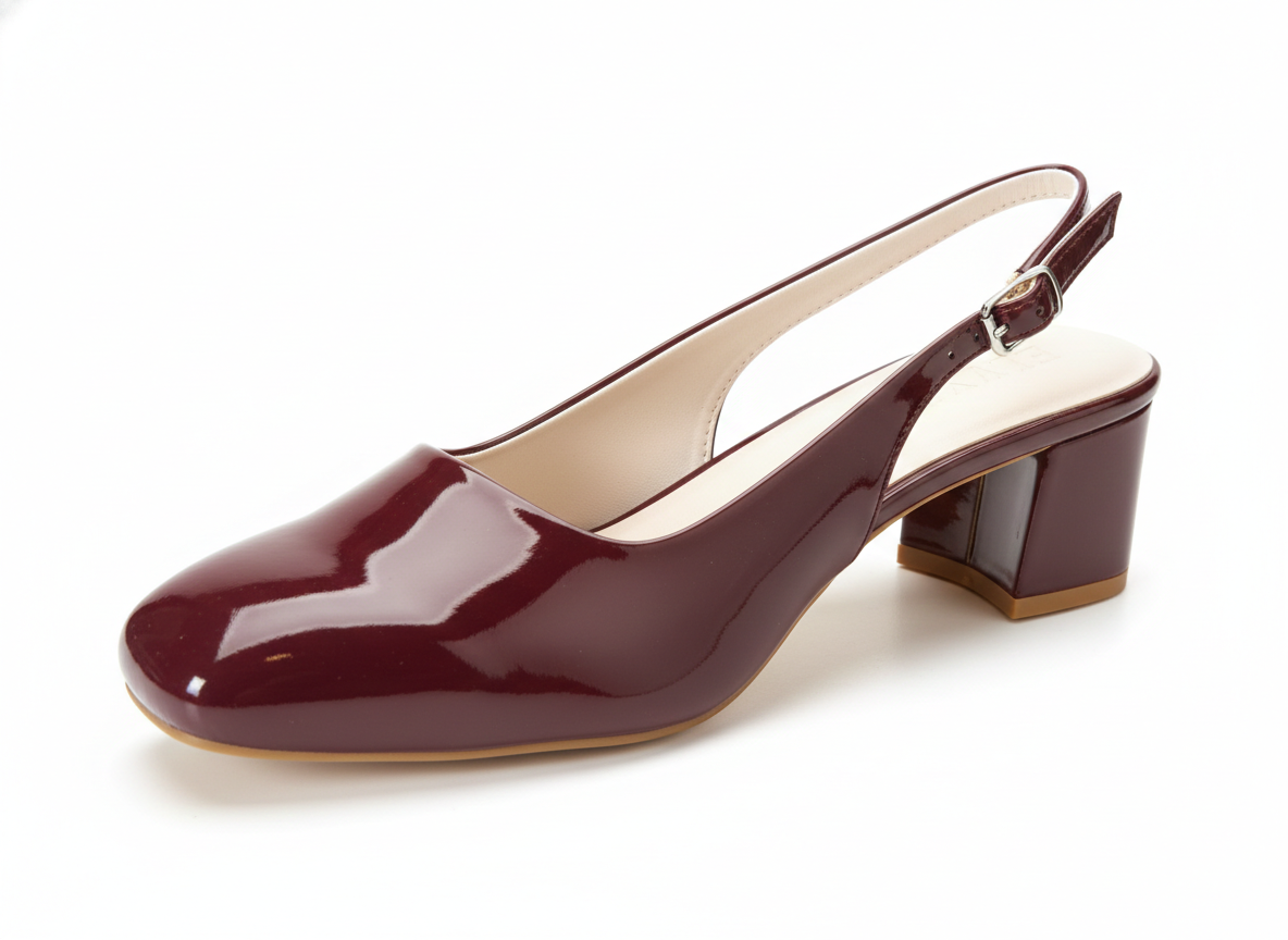 ELVYN Poise Collection | Elegant Patent Wine Slingback Block Heels - Image 5