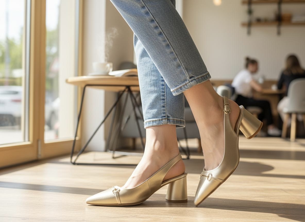 ELVYN Selene Collection Gold Women's Pointed-Toe Slingback Block Heels - Image 3