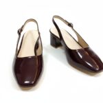 ELVYN Women's Burgundy Patent Leather Block Heel Slingback Pumps
