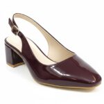 ELVYN Women's Burgundy Patent Leather Block Heel Slingback Pumps