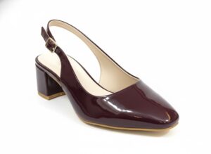 ELVYN Women's Burgundy Patent Leather Block Heel Slingback Pumps