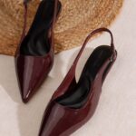 ELVYN Burgundy Pointed-Toe Slingback Kitten Heels