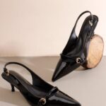 ELVYN Zenia Patent Buckle Slingback Kitten Heels