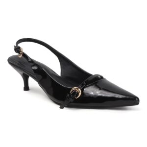 ELVYN Zenia Patent Buckle Slingback Kitten Heels