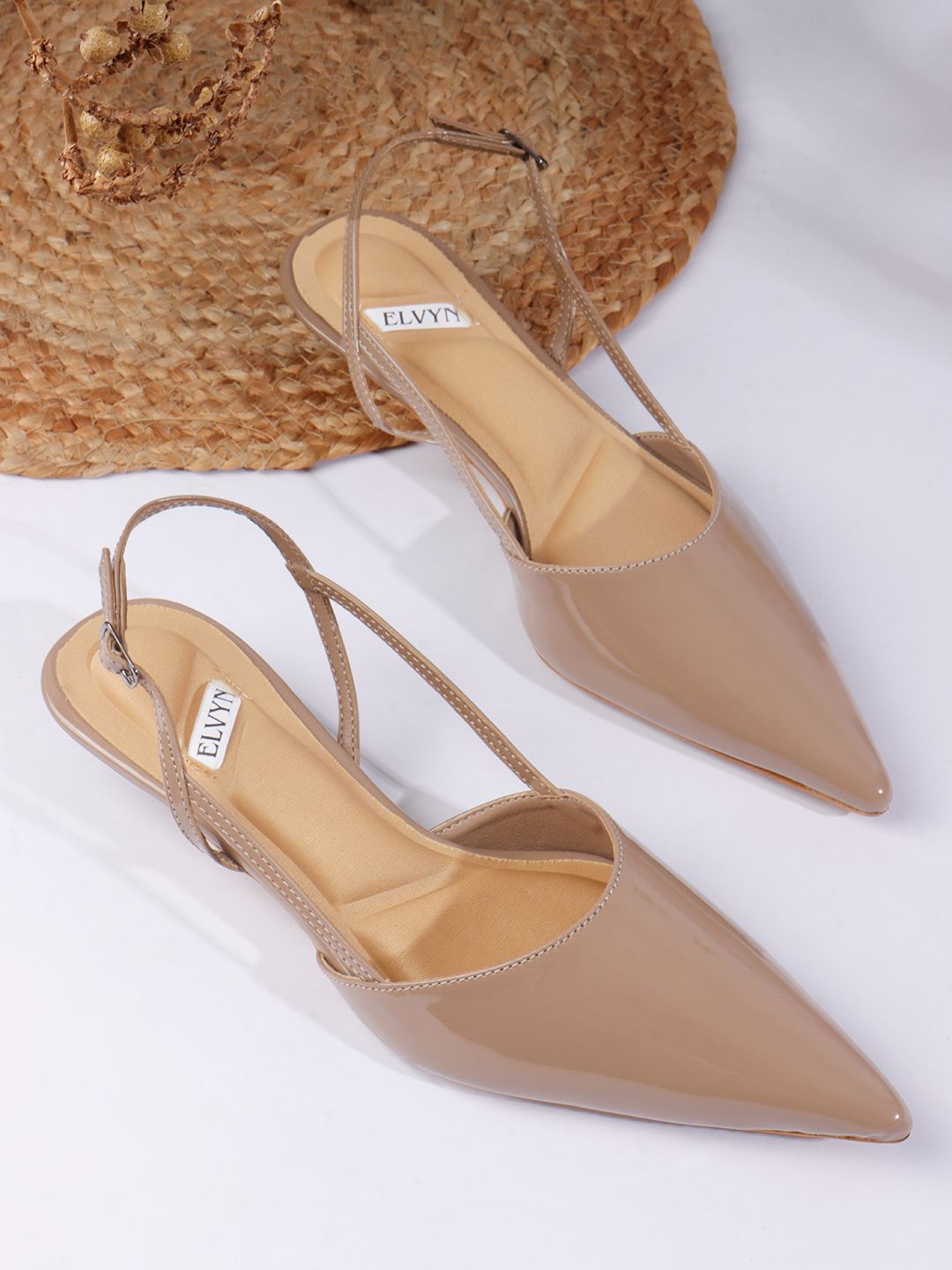 ELVYN Pointed Toe Slingback Kitten Heels