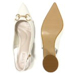 ELVYN Selene Noir Collection White Women's Pointed-Toe Slingback Block Heels