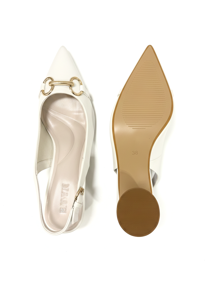 ELVYN Selene Noir Collection White Women's Pointed-Toe Slingback Block Heels - Image 5