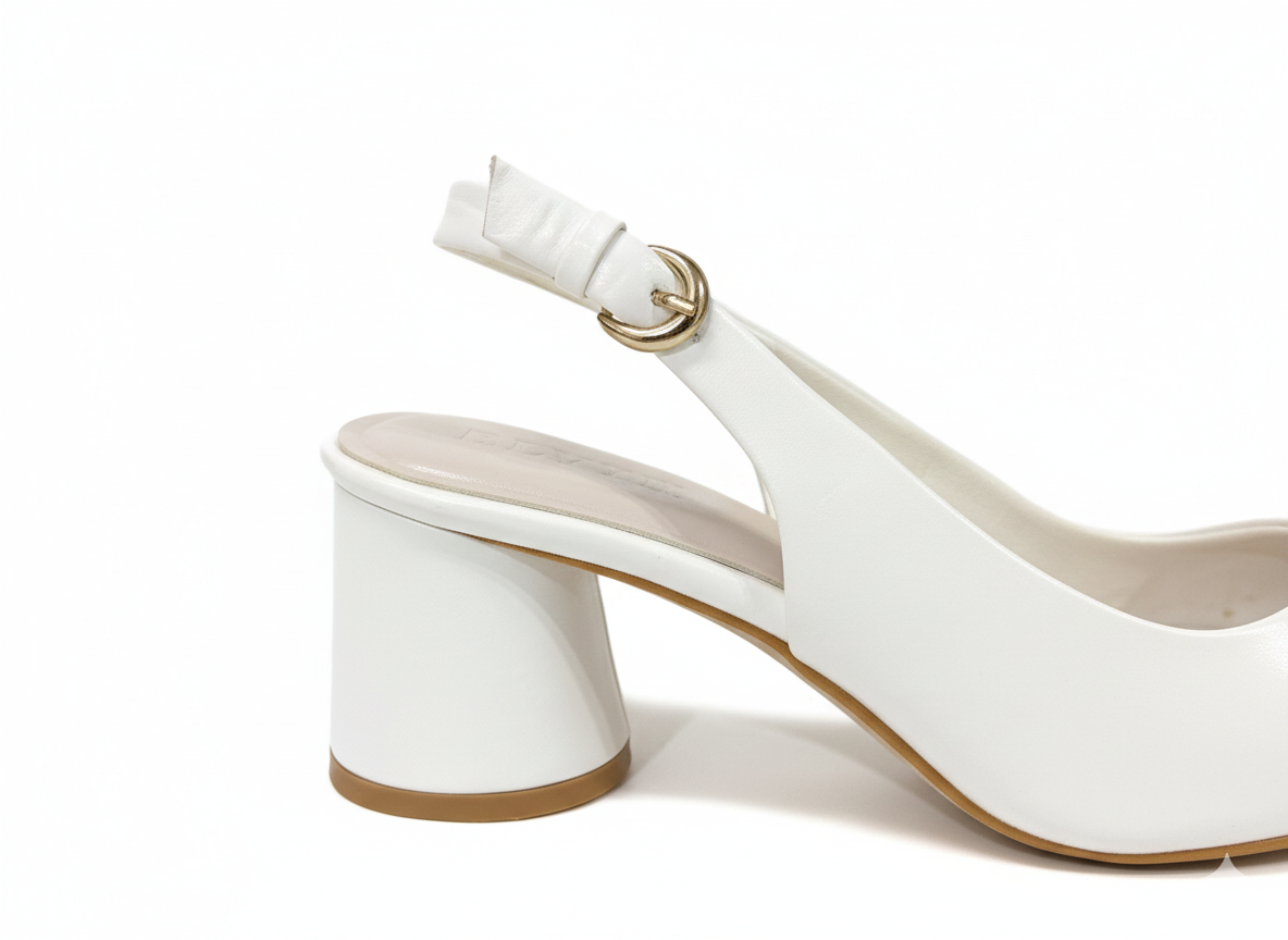 ELVYN Selene Noir Collection White Women's Pointed-Toe Slingback Block Heels - Image 6