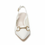 ELVYN Selene Noir Collection White Women's Pointed-Toe Slingback Block Heels