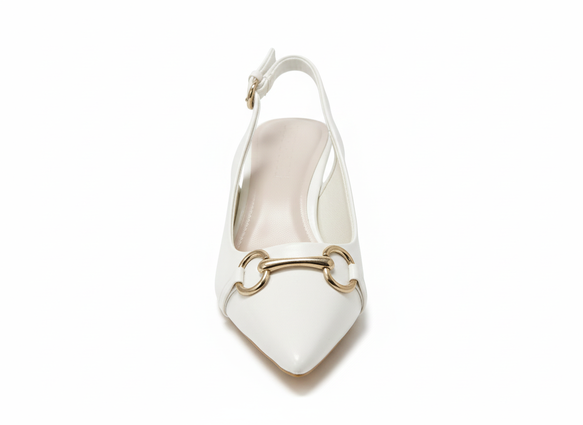 ELVYN Selene Noir Collection White Women's Pointed-Toe Slingback Block Heels - Image 4
