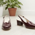 ELVYN Poise Collection | Elegant Patent Wine Slingback Block Heels