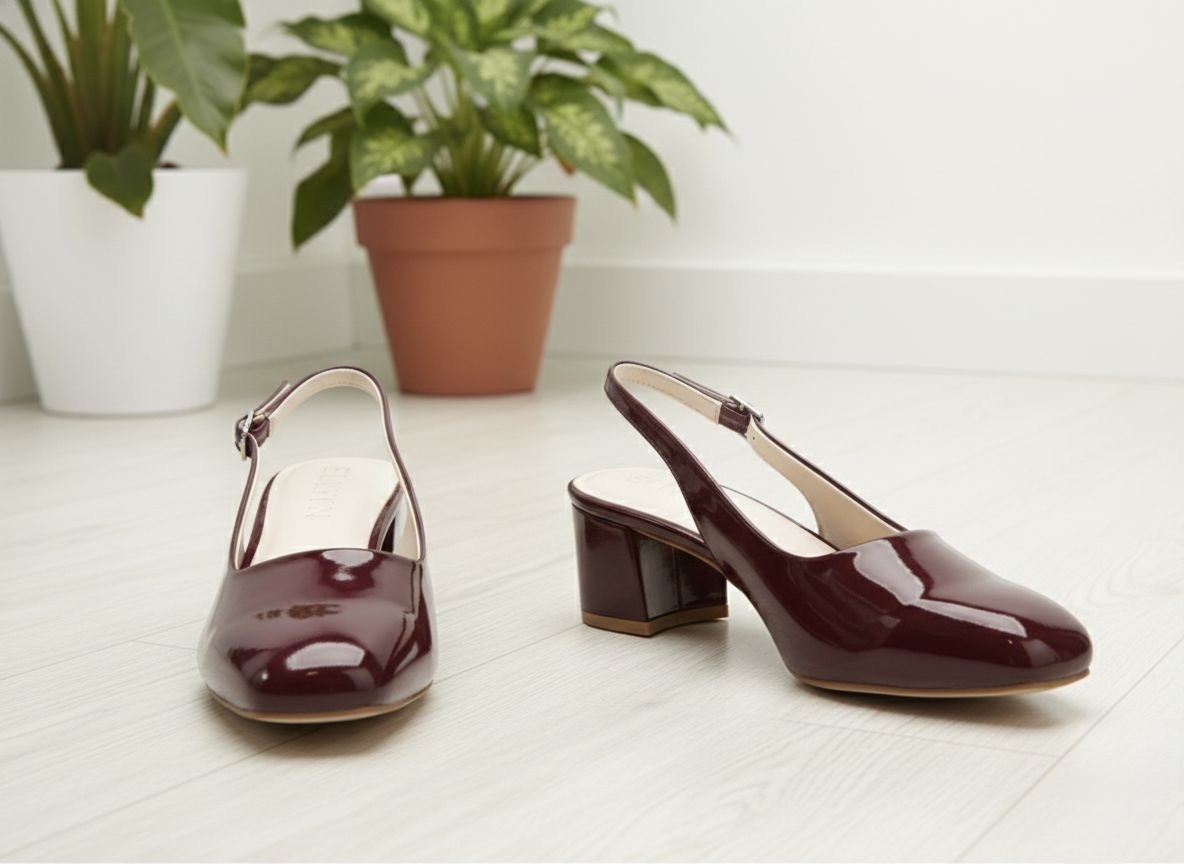 ELVYN Poise Collection | Elegant Patent Wine Slingback Block Heels - Image 7