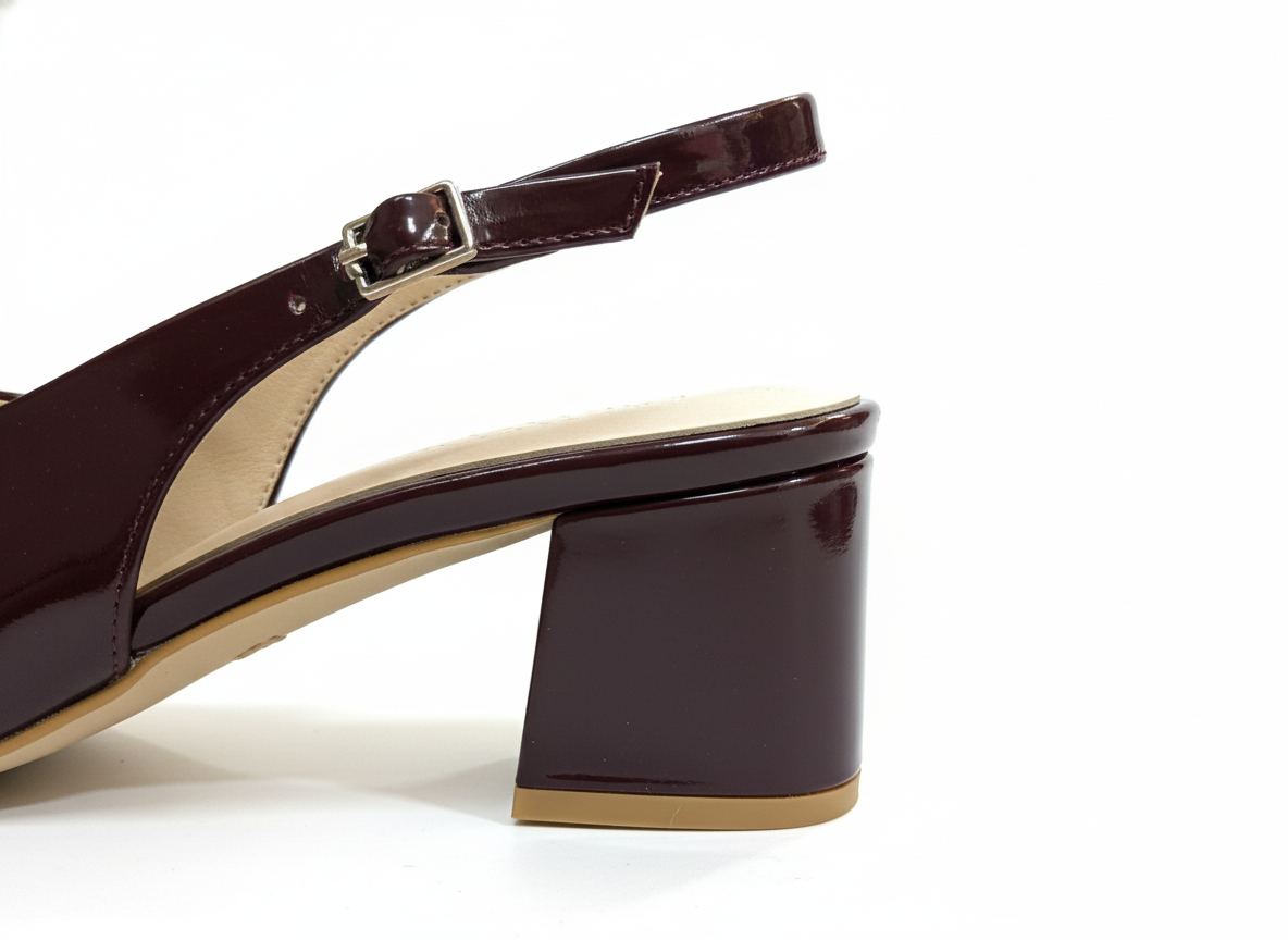 ELVYN Poise Collection | Elegant Patent Wine Slingback Block Heels - Image 8