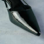 ELVYN ALLURE COLLECTION Black Women's Pointed Toe Slingback Flats, Patent Leather, Kitten Heel