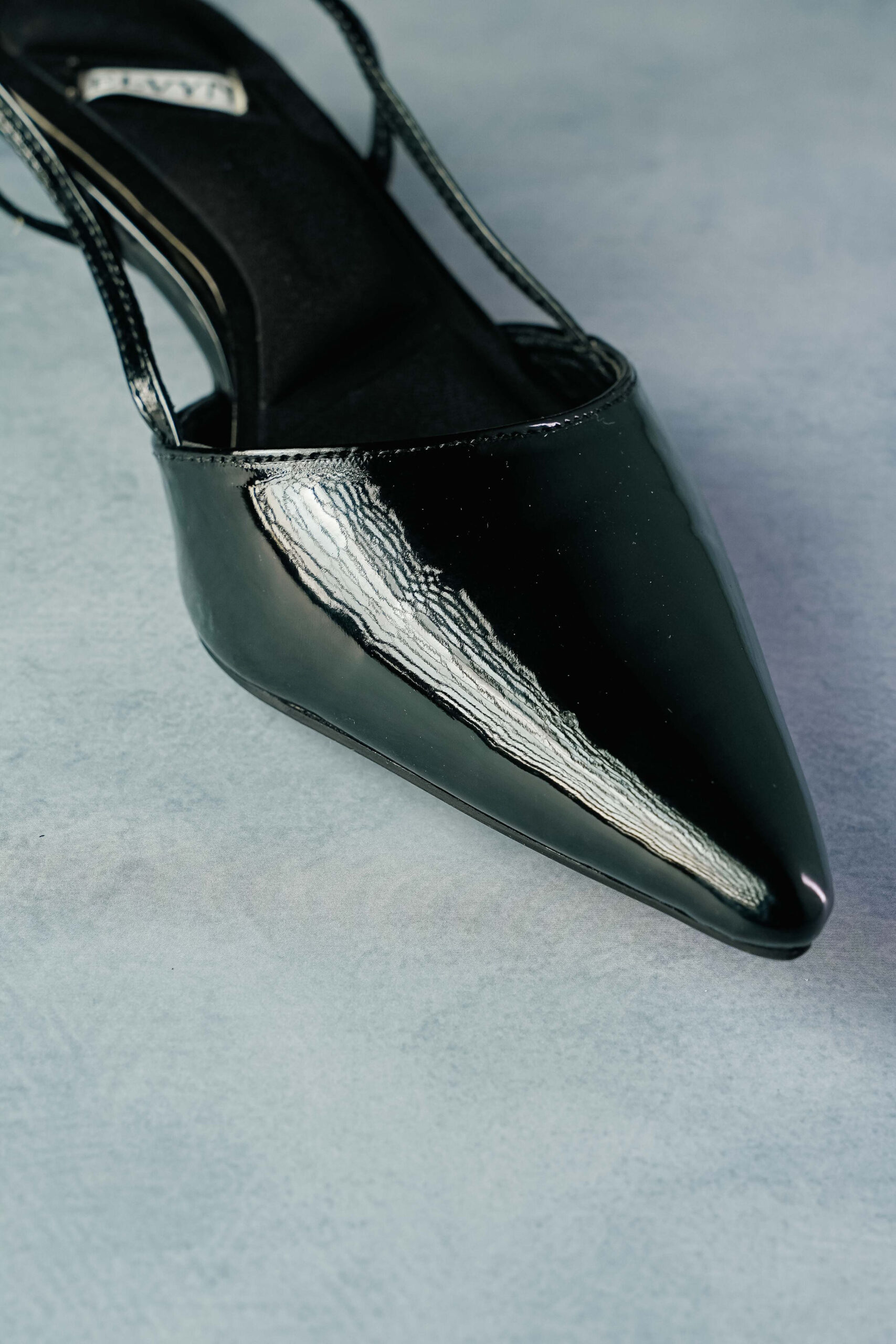 ELVYN ALLURE COLLECTION Black Women's Pointed Toe Slingback Flats, Patent Leather, Kitten Heel - Image 3