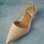 ELVYN ALLURE Collection Beige Women's Pointed Toe Slingback Flats, Patent Leather, Kitten Heel