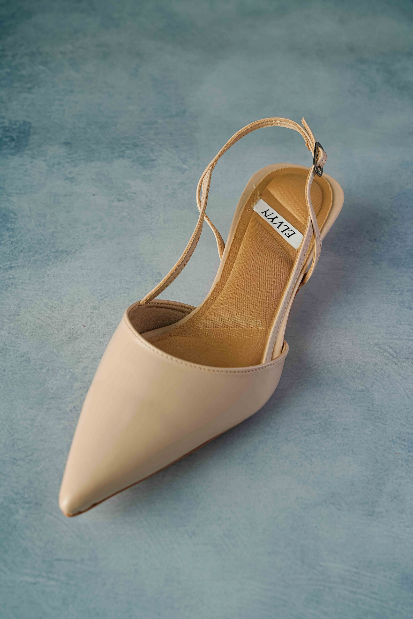 ELVYN ALLURE Collection Beige Women's Pointed Toe Slingback Flats, Patent Leather, Kitten Heel - Image 2