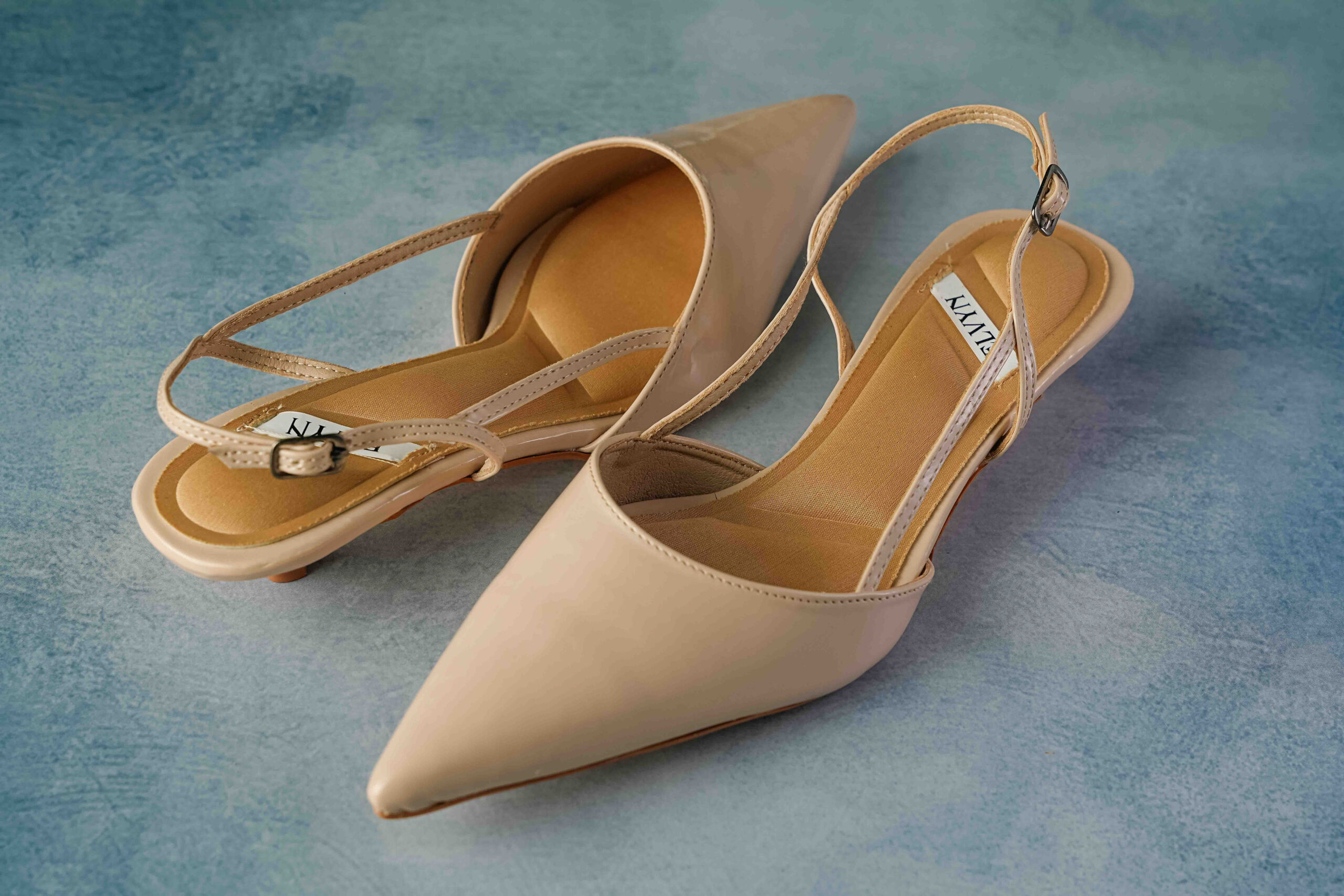 ELVYN ALLURE Collection Beige Women's Pointed Toe Slingback Flats, Patent Leather, Kitten Heel - Image 4
