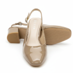 ELVYN Poise Collection | Elegant Patent Cappuccino Slingback Block Heels
