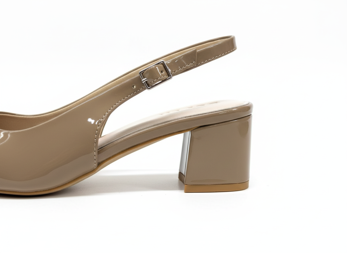ELVYN Poise Collection | Elegant Patent Cappuccino Slingback Block Heels - Image 6