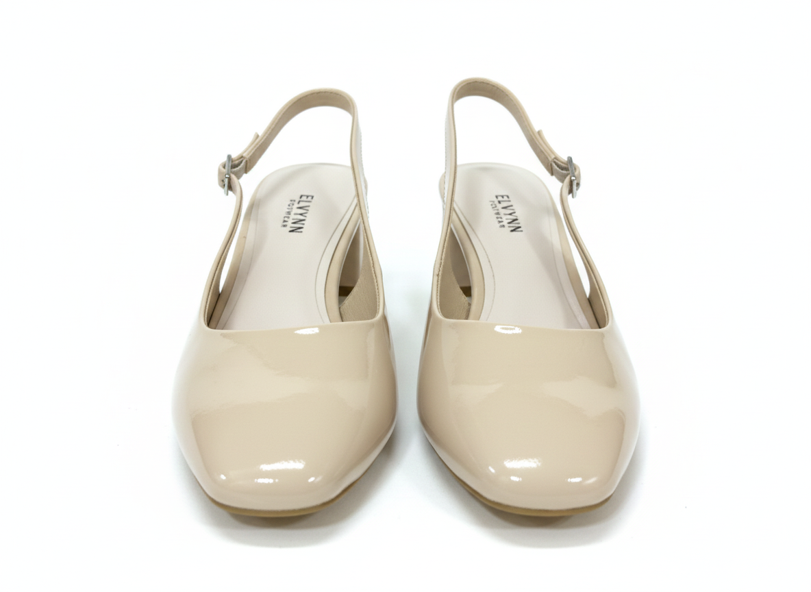 ELVYN Poise Collection | Elegant Patent Cream Slingback Block Heels - Image 9