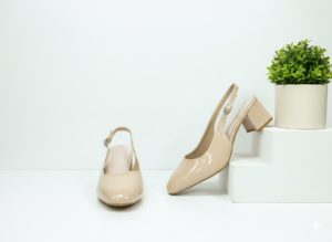 ELVYN Poise Collection | Elegant Patent Cream Slingback Block Heels