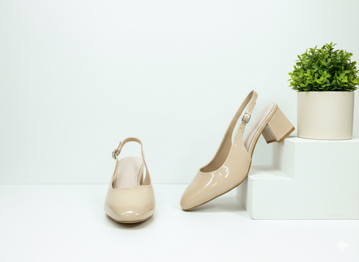 ELVYN Poise Collection | Elegant Patent Cream Slingback Block Heels