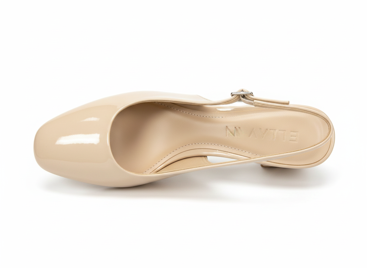 ELVYN Poise Collection | Elegant Patent Cream Slingback Block Heels - Image 5