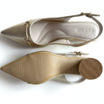 ELVYN Selene Collection Gold Women's Pointed-Toe Slingback Block Heels