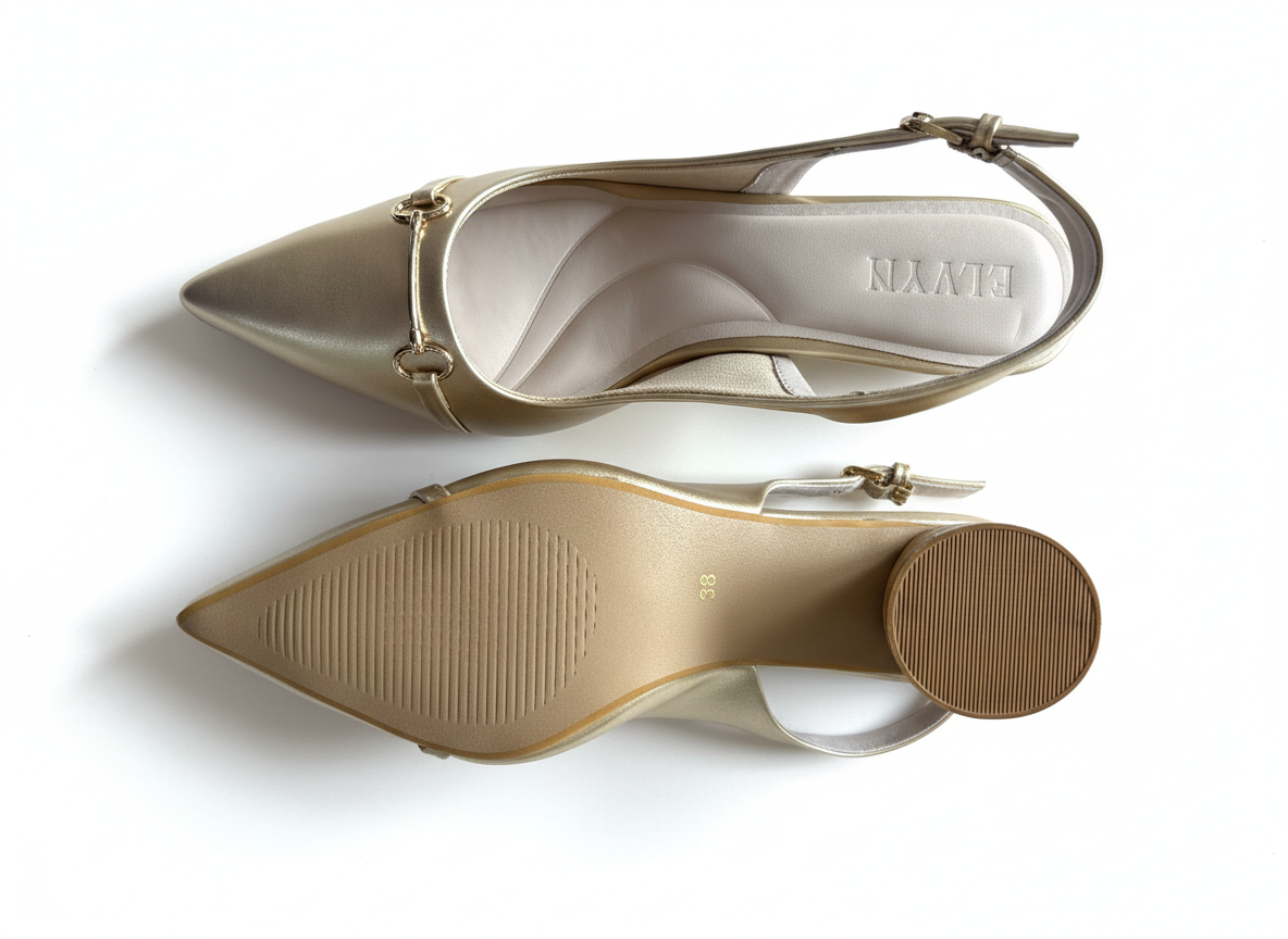 ELVYN Selene Collection Gold Women's Pointed-Toe Slingback Block Heels - Image 7
