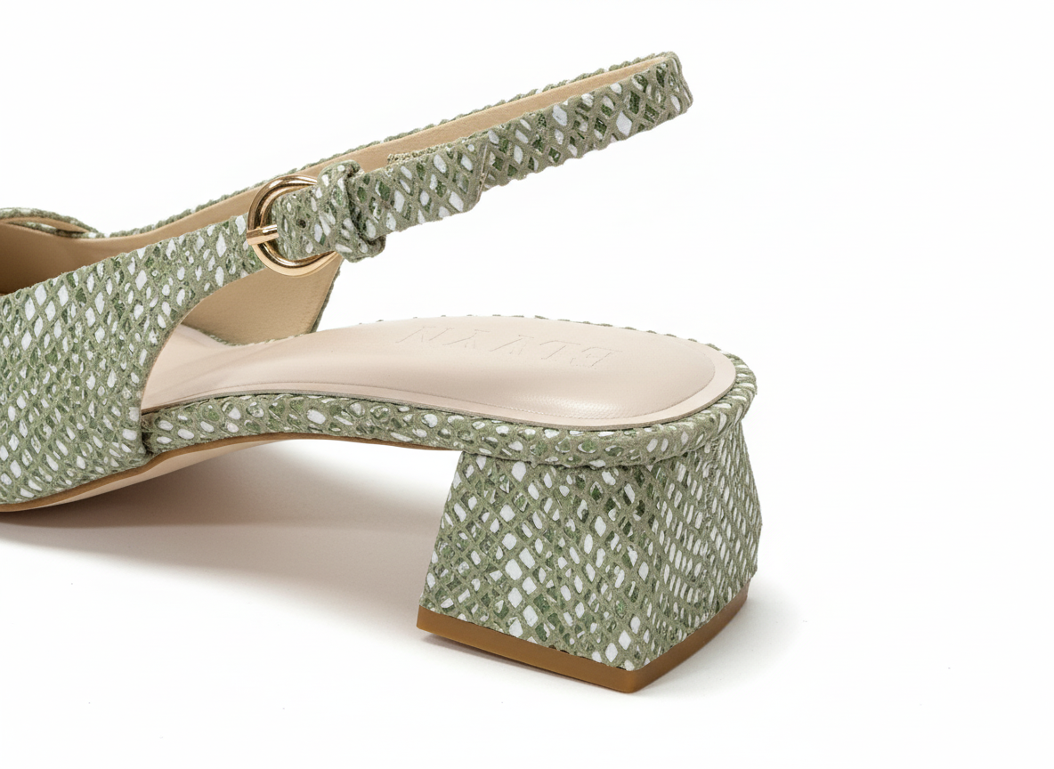 ELVYN Luxe Collection | Elegant Textured Sage Green Slingback Heels - Image 6