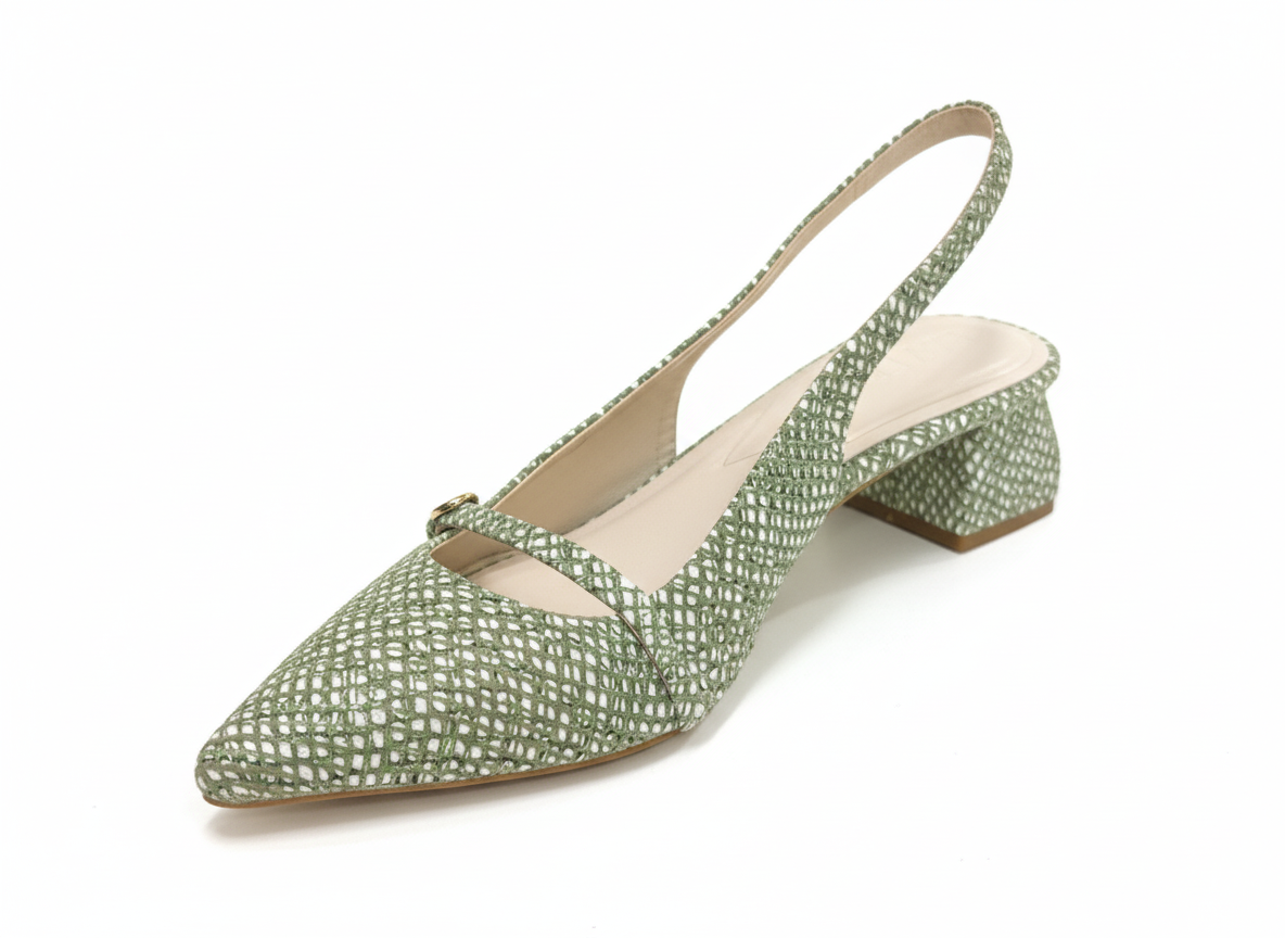 ELVYN Luxe Collection | Elegant Textured Sage Green Slingback Heels - Image 11