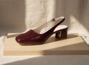 ELVYN Poise Collection | Elegant Patent Wine Slingback Block Heels