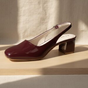 ELVYN Poise Collection | Elegant Patent Wine Slingback Block Heels
