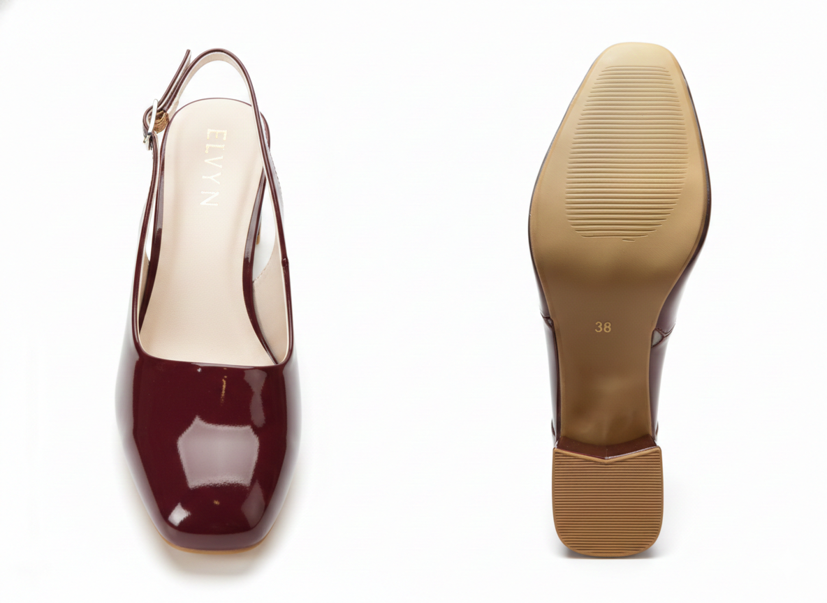 ELVYN Poise Collection | Elegant Patent Wine Slingback Block Heels - Image 6
