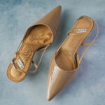 ELVYN ALLURE Collection Latte Women's Pointed Toe Slingback Flats, Patent Leather, Kitten Heel