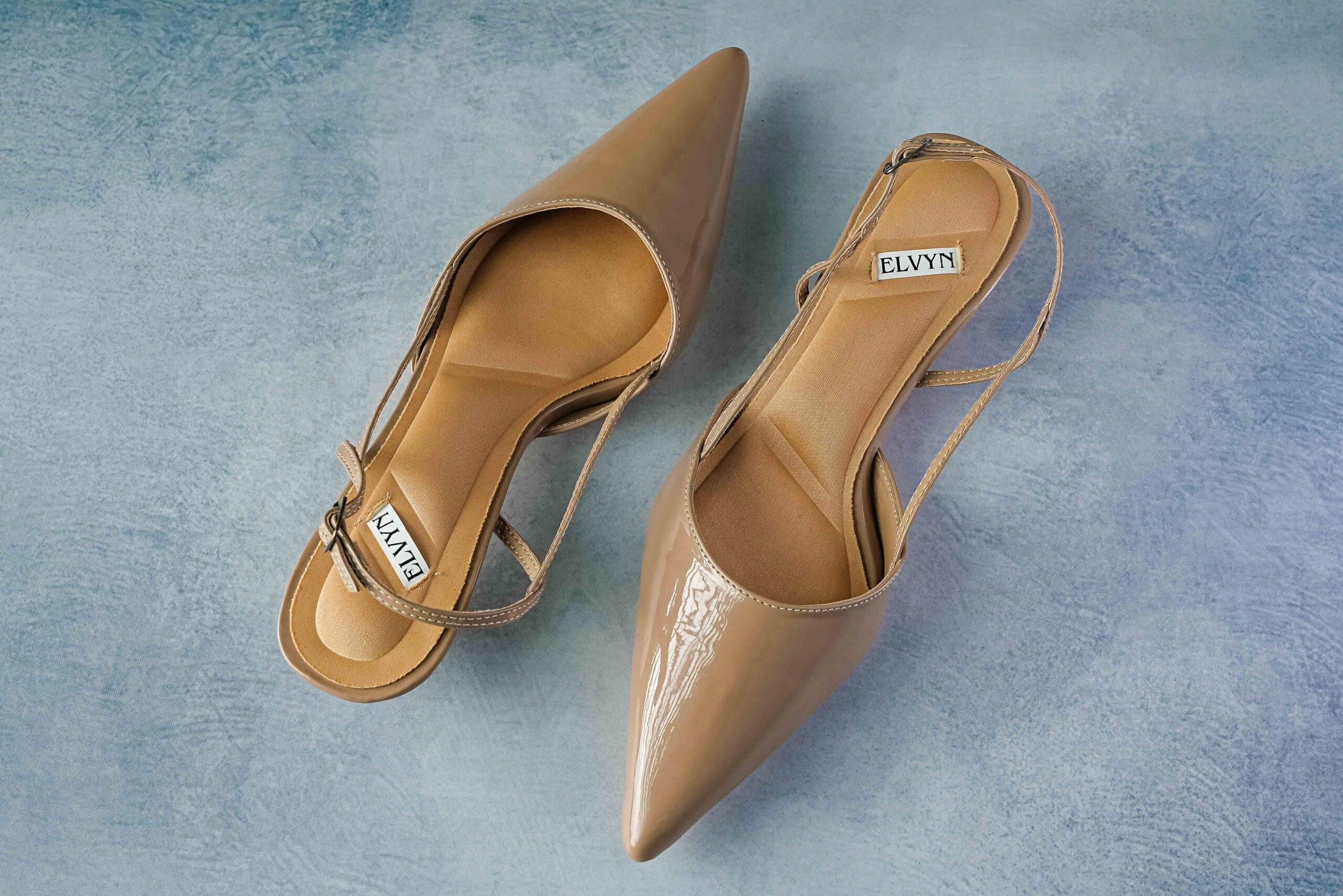 ELVYN ALLURE Collection Latte Women's Pointed Toe Slingback Flats, Patent Leather, Kitten Heel - Image 3