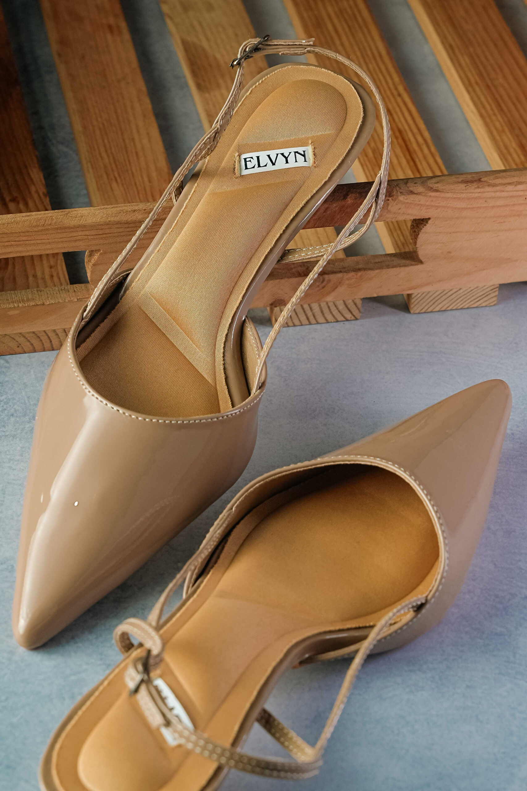 ELVYN ALLURE Collection Latte Women's Pointed Toe Slingback Flats, Patent Leather, Kitten Heel - Image 4