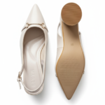 ELVYN Selene Collection Cream Women's Pointed-Toe Slingback Block Heels