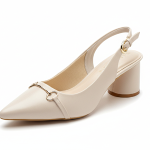 ELVYN Selene Collection Cream Women's Pointed-Toe Slingback Block Heels