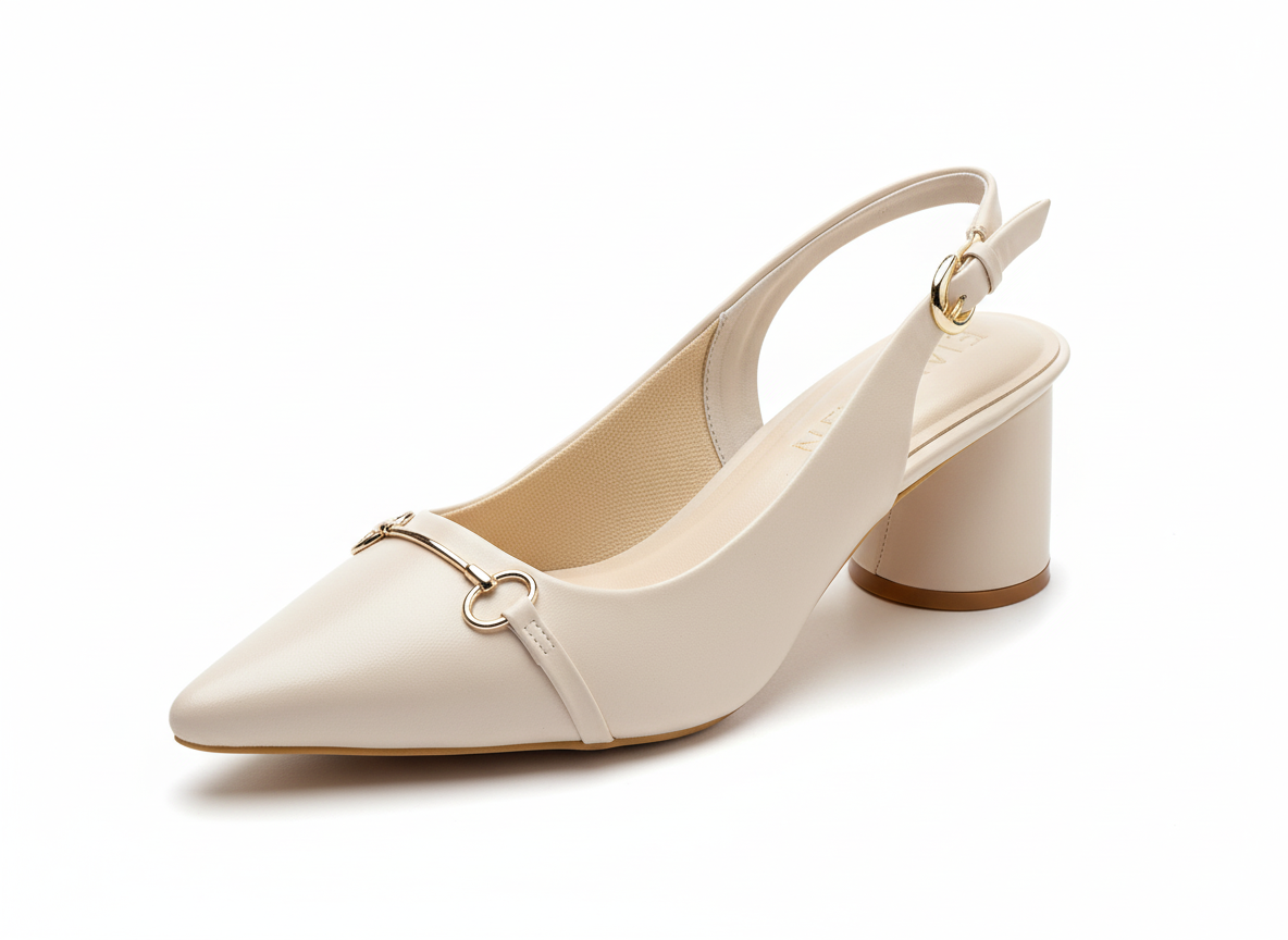 ELVYN Selene Collection Cream Women's Pointed-Toe Slingback Block Heels
