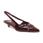 ELVYN Kriss Collection| Elegant Patent Pointed-Toe Wine Slingback Kitten Heels