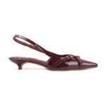 ELVYN Kriss Collection| Elegant Patent Pointed-Toe Wine Slingback Kitten Heels