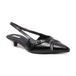 ELVYN Kriss Collection| Elegant Patent Pointed-Toe Black Slingback Kitten Heels