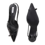 ELVYN Kriss Collection| Elegant Patent Pointed-Toe Black Slingback Kitten Heels