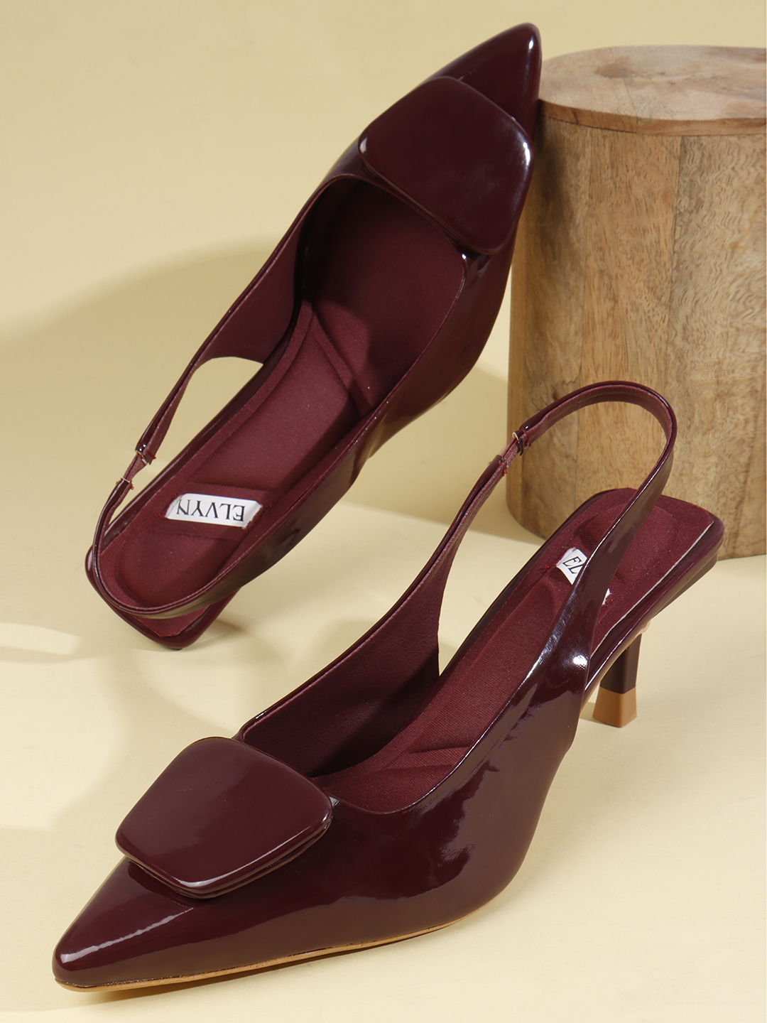 ELVYN VELLOURA Collection | Wine Comfortable Pointed-Toe Slingback Stilettos