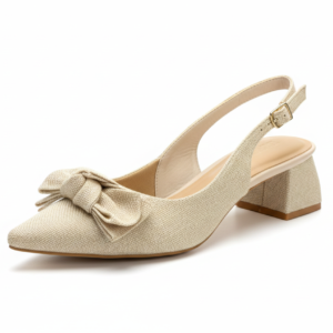 ELVYN Jute Collection | Elegant Textured Cream Slingback Block Heels