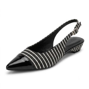 ELVYN | Premium Denim Collection Timeless Pointed-Toe Black Stripes Slingback Flats